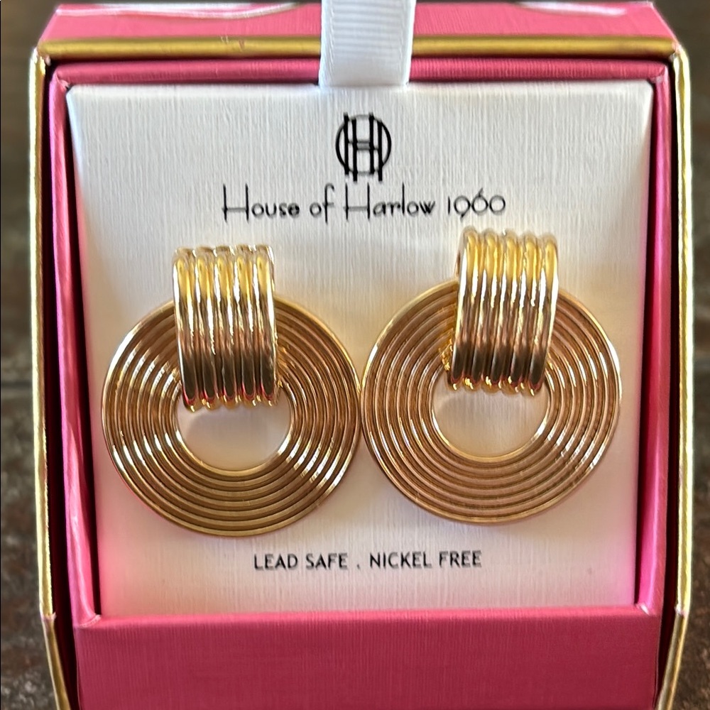 House of Harlow 1960 Gold Geometric Earrings NIB
